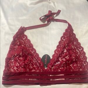 Andree Red Lace Halter Bra with Plunging Neckline